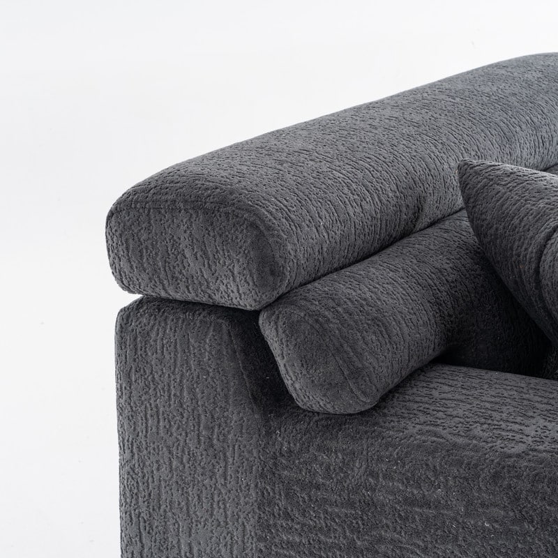 4-Seater Compression Sofa with Pillows, Wood Grain Chenille Fabric