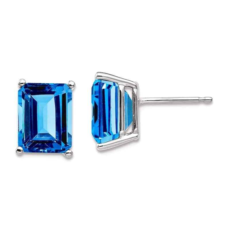 Curata 14k Yellow or White Gold 9x7mm Emerald Cut Natural Gemstone Earrings - White - Blue Topaz