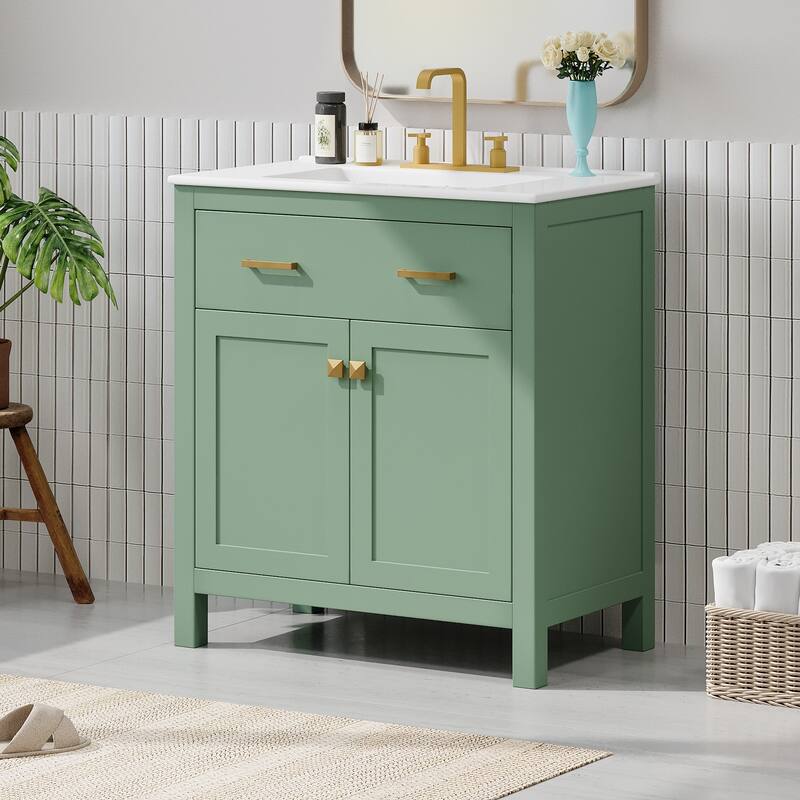 30 Inch Single Sink Bathroom Vanity Cabinet, Solid Wood Frame