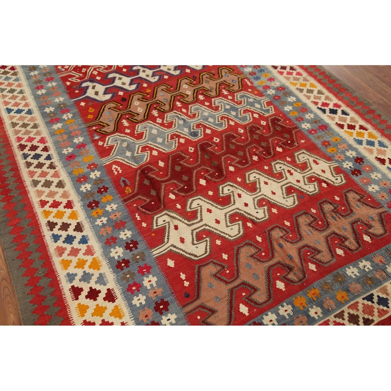 Kilim Qashqai Persian Vintage Rug Handmade Vegetable Dye Wool Carpet - 5'5"x 9'9"