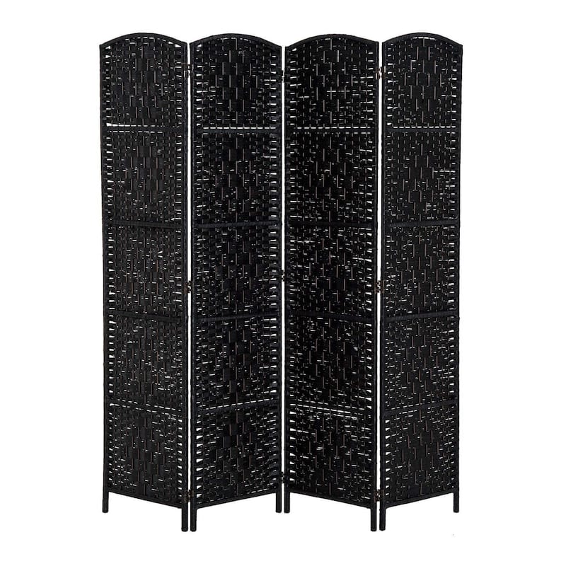 HomCom 6' Tall Wicker Weave Four Panel Room Divider Privacy Screen - Black Wood