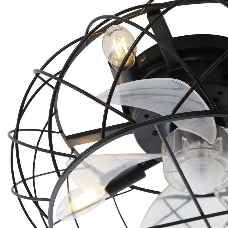 20" Caged Ceiling Fan w/Light & Remote Farmhouse Industrial Enclosed Ceiling Fan
