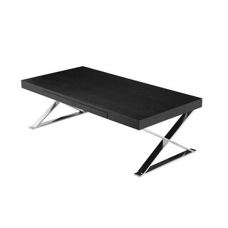 Rix 48 Inch Coffee Table, 1 Drawer, X Shape Steel Legs, Black Wood Top ...