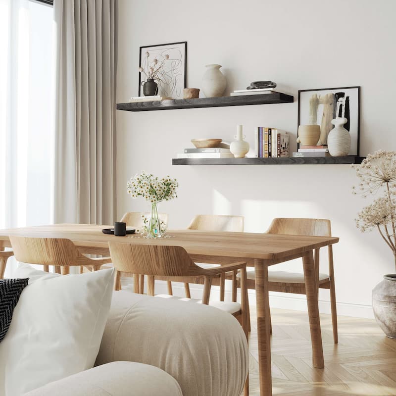 Wallniture Bois Wood Board 60" Long, 10'' Deep, 2" Thick, Hidden Bracket Shelf for Wall, Floating Bookshelf, Special Walnut, 1Pc