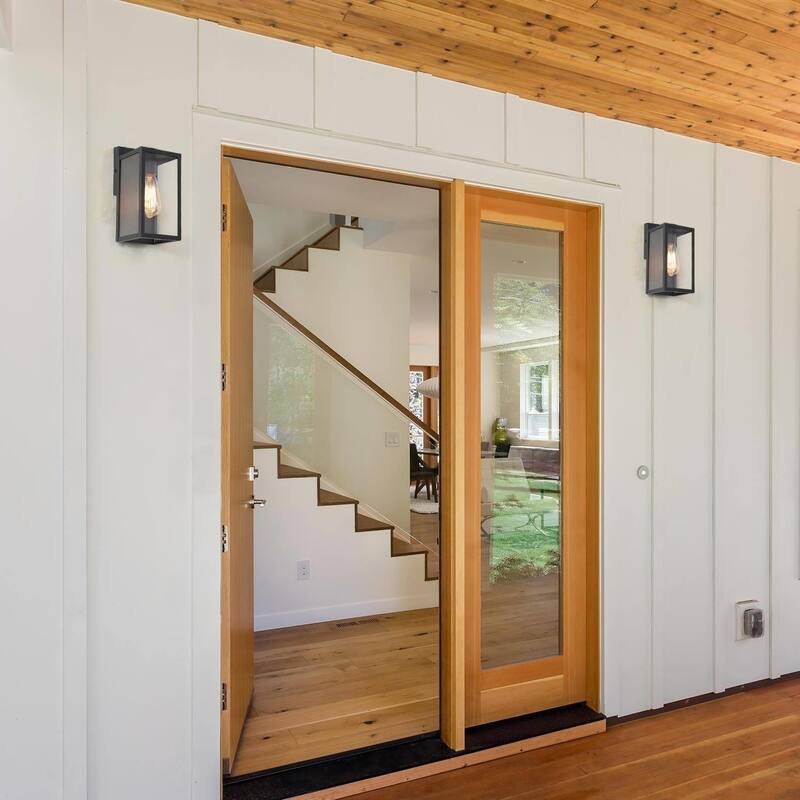 Bern Modern 1-Light Matte Black Glass Outdoor Wall Sconces - Matte Black - L 5"x W 6"x H 11"