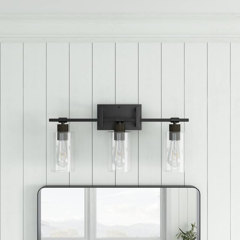 Modern Black 3-Light Cylinder Clear Glass Style Vanity Lamp