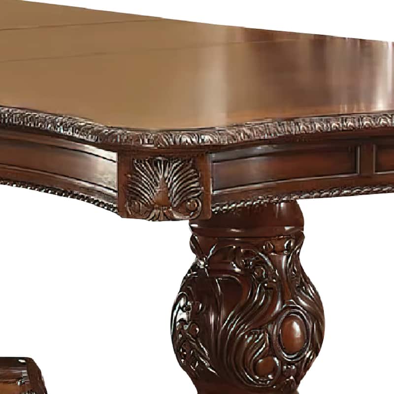Loki 66-96 Inch Dining Table, Carved Trim Antique White, Extension Leaves - White