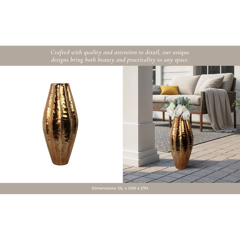 Metal Flower Vase with Hammered Finish Modern Glam Design - 27" Gold