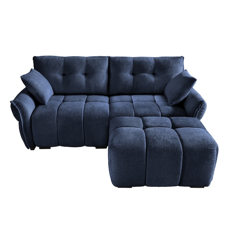 78.7" Chenille 2-Seater Sofa with Ottoman, Minimalist Design and High-Resilience Cushions