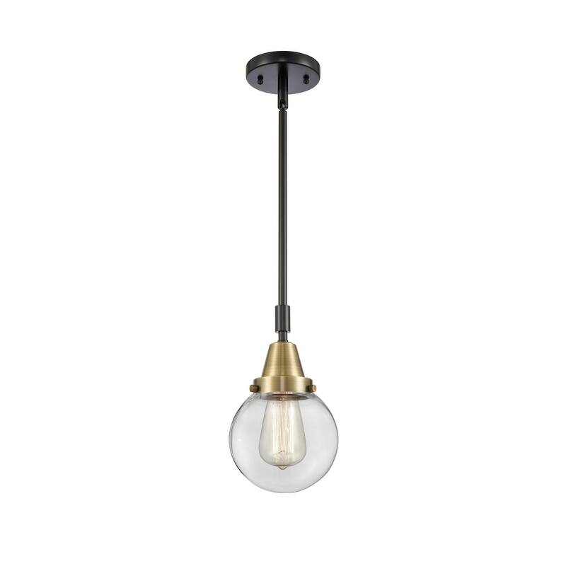 Innovations Lighting 447-1S-11-6 Beacon Pendant Beacon 6" Wide Mini - Black Antique Brass / Clear