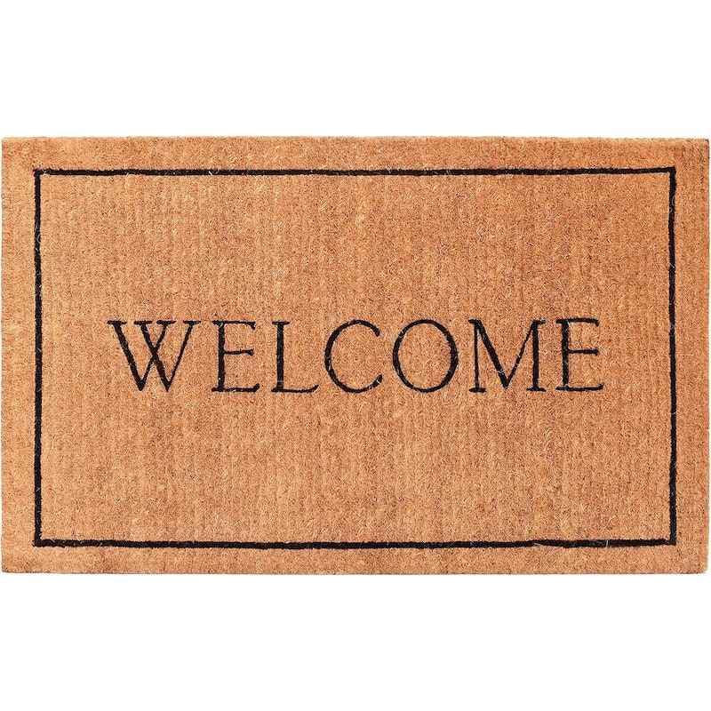 HomeRoots 18" X 30" Natural And Black Coir Welcome Outdoor Door Mat - 18' X '30