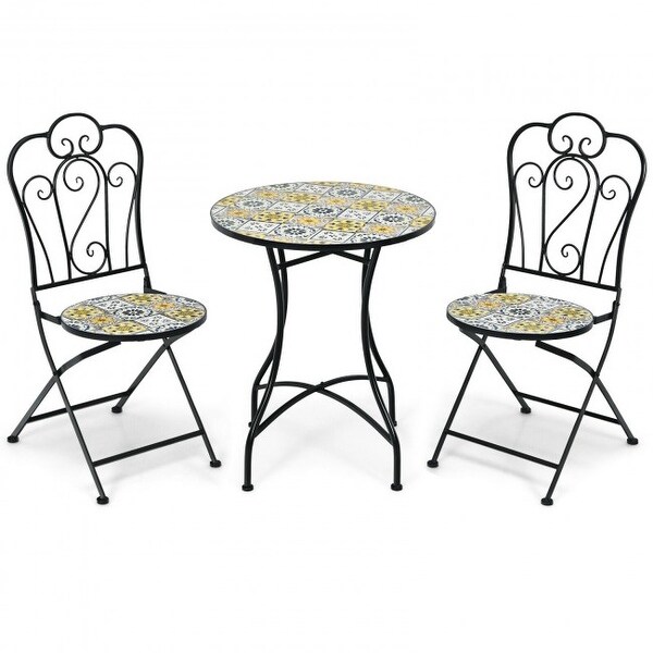 2-Piece Mosaic Folding Bistro Chairs with Ceramic Tiles Seat - 20