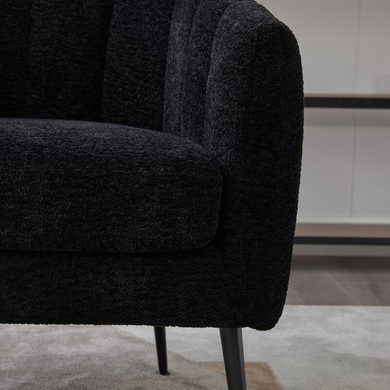 29.9" Modern Upholstered Chenille Vanity Barrel Accent Chair with Metal Legs, Channel Tufted Lounge Chair