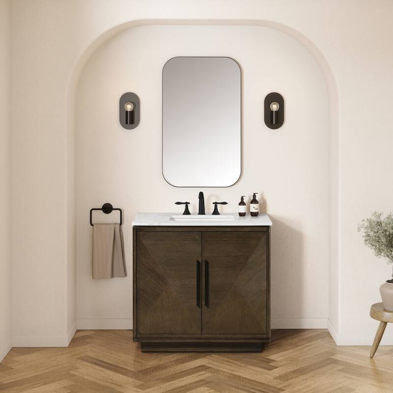 OVE Hale Aged Oak Bathroom Vanity with Engineered Marble Top
