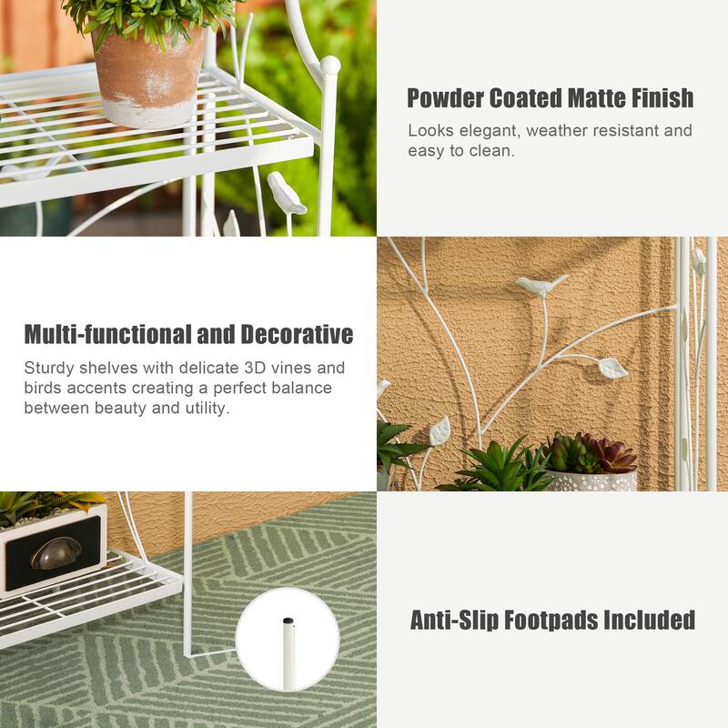 Glitzhome Multifunctional 3 or 4-Tiers Metal Plant Shelving Planter Stands Flower Pot Shelf One-step Fordable Design