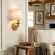 preview thumbnail 11 of 22, Rennnsan 1-Light Farmhouse Black/Gold Iron Wall Sconce with White Fabric Shade