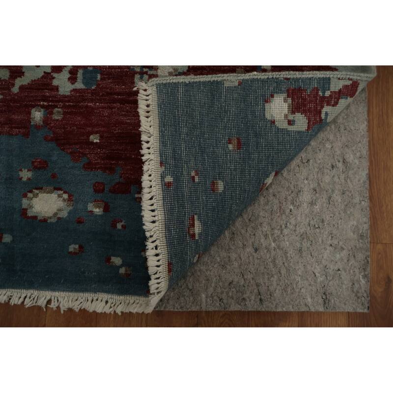 Hand Knotted Oriental Silk Carpet Modern Abstract Navy Blue & Blues Contemporary Area Rug - 10' 2'' X 8' 1''
