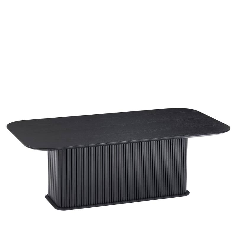 Modern Coffee Table Stylish Rectangular Center Table with Oak Tabletop and Frame, for Living Room, Black