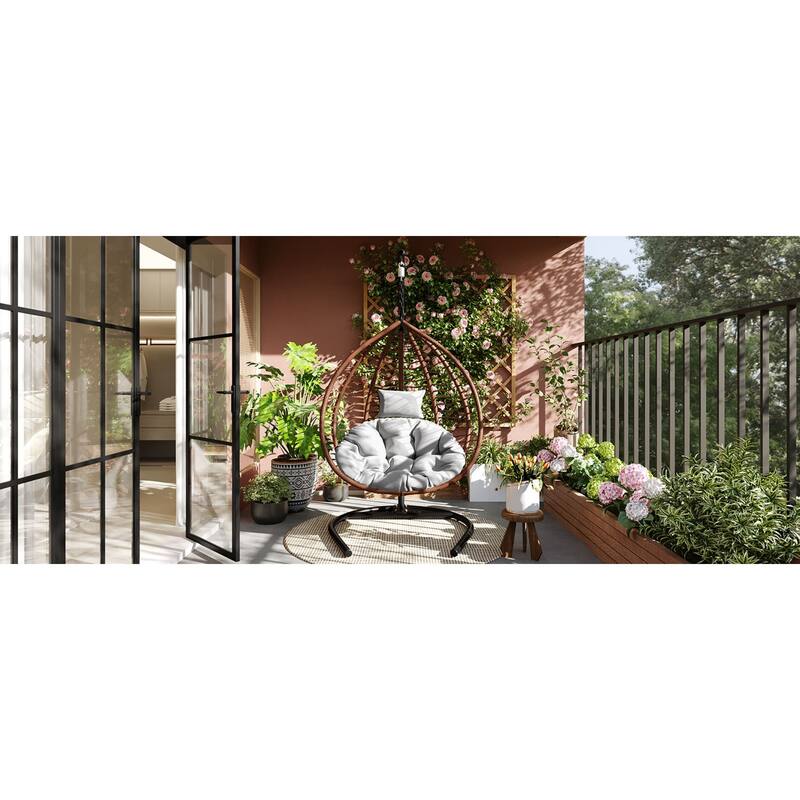 Roomfitters Indoor Outdoor Hanging Egg Hammock Chair with Stand, Wicker Rattan Swing for Patio and Bedroom