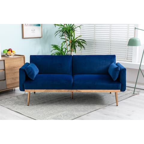 Modern Convertible Folding Sleeper Recliner Furniture Velvet Upholstered Loveseat Pillow Back Sleeper Sofa with Metal Feet