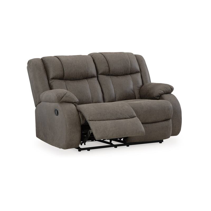 Perth Manual Reclining Loveseat, Foam, Slate Gray Faux Leather 61 Inch