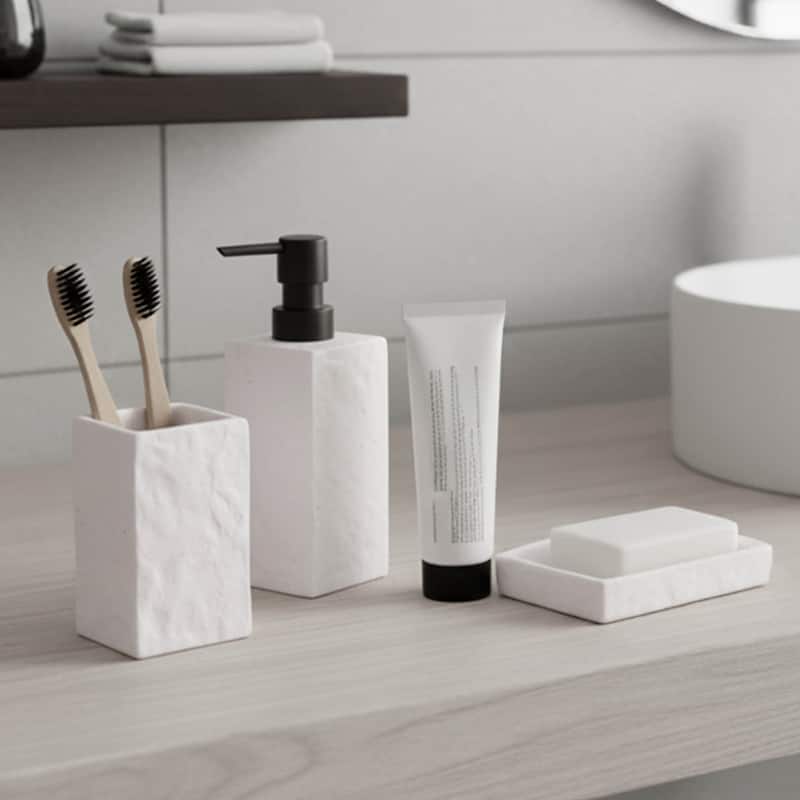 Collection Stone Effect Bath Accessory Set-4 pieces