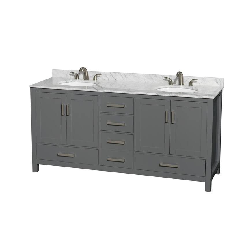Wyndham Collection WCS141472DUNOMXX Sheffield 72" Free Standing Double - Dark Gray / White Carrara Marble Top / Brushed - Steel Finish