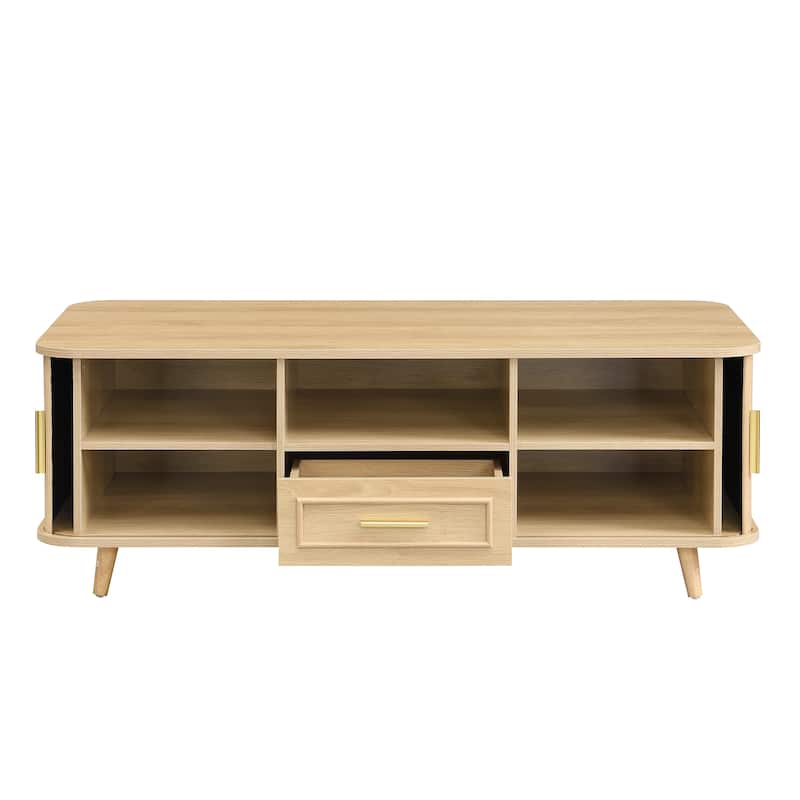 Christopher Knight Home - Arlo Mid-Century Modern Coffee Table with Tambour Doors and 6-Compartment Storage Drawer