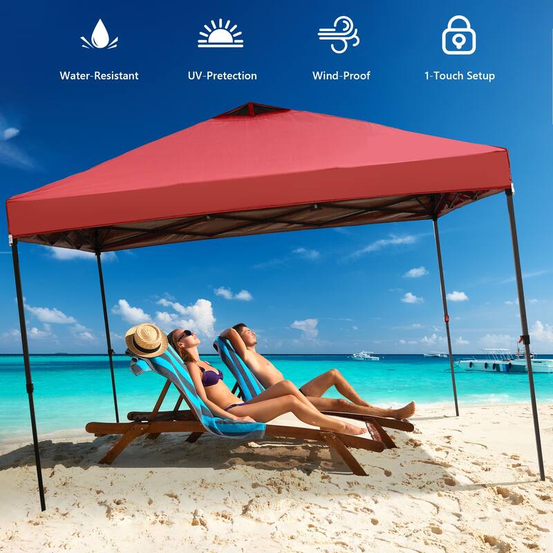 Ainfox 10x10 Pop Up Canopy Tent with 4 Sidewalls, Easy Set up with One Push Lift Outdoor Beach Gazebos with 4 Sandbags
