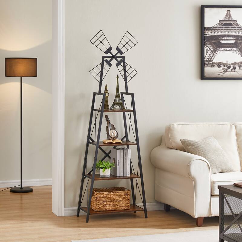 Rustic Brown and Black A-Frame Bookshelf