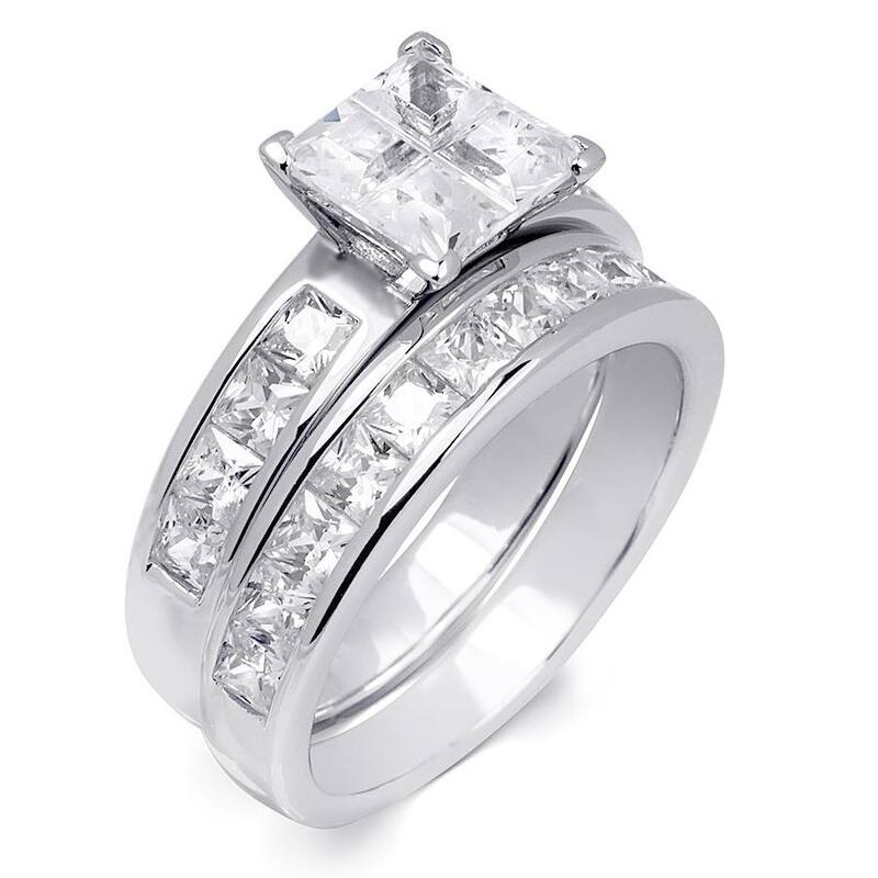 Sterling Silver 3.5 CT Cubic Zirconia Princess Cut Bridal Ring Set
