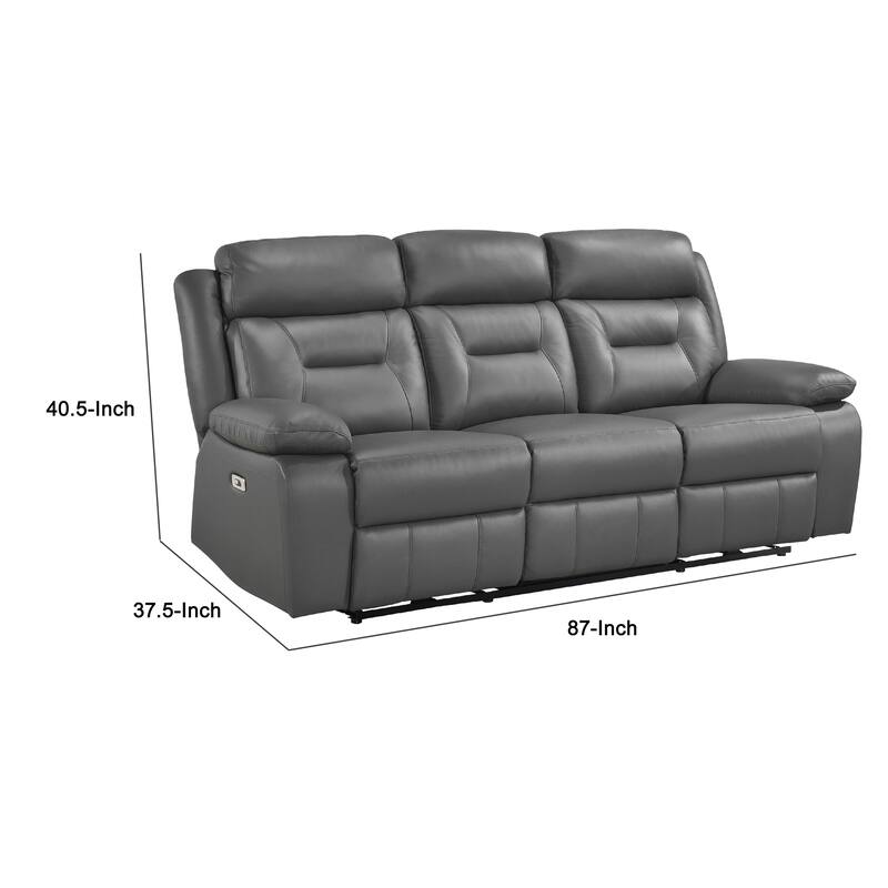 Conia Power Double Recliner Sofa, Dark Gray Leather, USB, 87 Inch