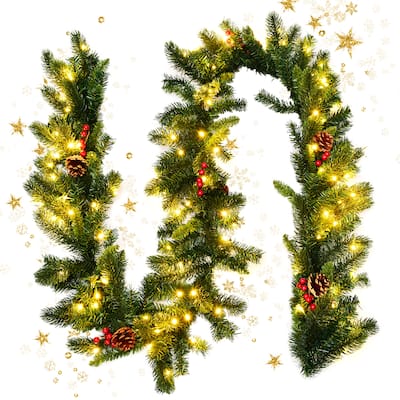 9 FT Pre-lit Christmas Garland Holiday Artificial Decor - Green