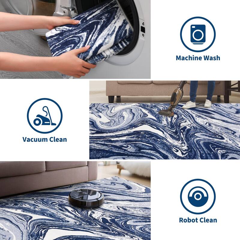 Washable Area Rugs for Living Room, Soft Modern Abstract Rug Non Slip Low Profile Carpets for Bedroom Dining Room