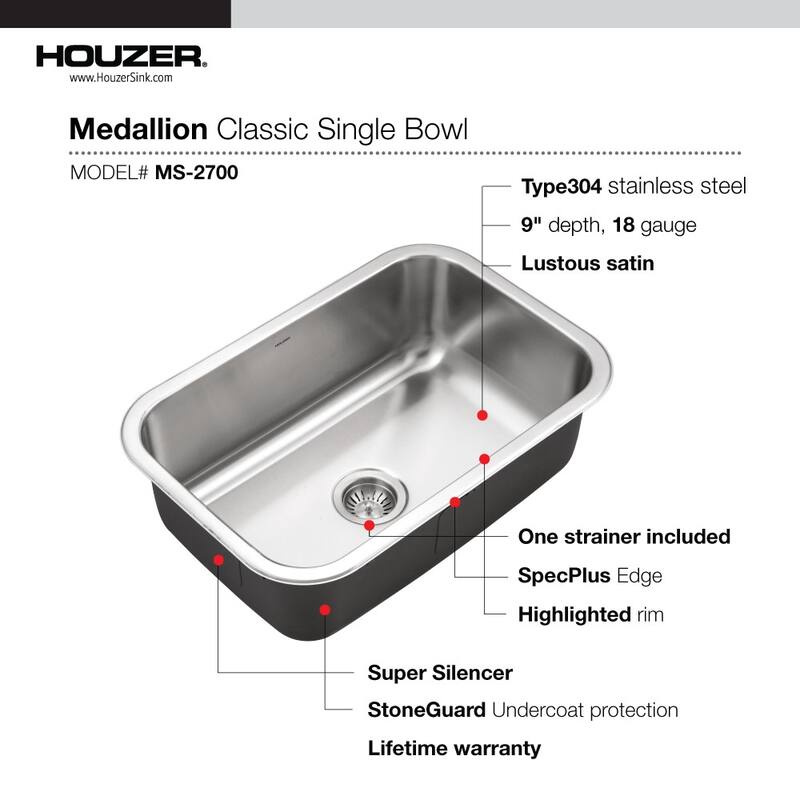 Houzer MS-2700 Medallion Classic 26-1/2" Undermount Single Basin