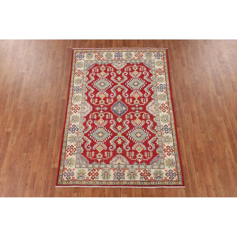 Red Kazak Oriental Area Rug Handmade Foyer Wool Carpet - 5'0" x 7'3"