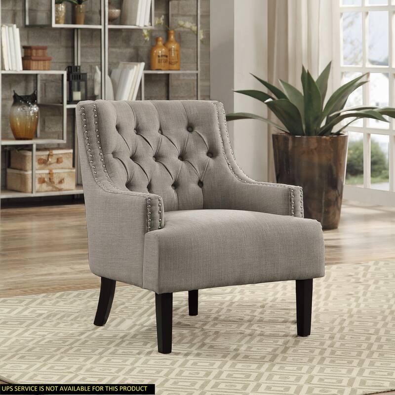 Taupe Chenille Upholstered Accent Chair with Button-Tufted Back