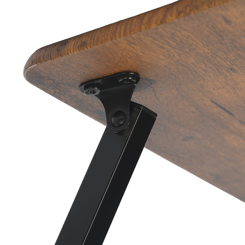 HomyLin Wood Folding TV Trays with Metal Frame, 2PC, Rustic Brown
