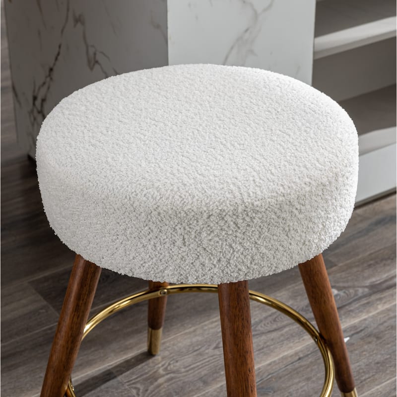 Modern 23.88" Upholstered Swivel Stool with Solid Wood Frame and Round Metal Footrest