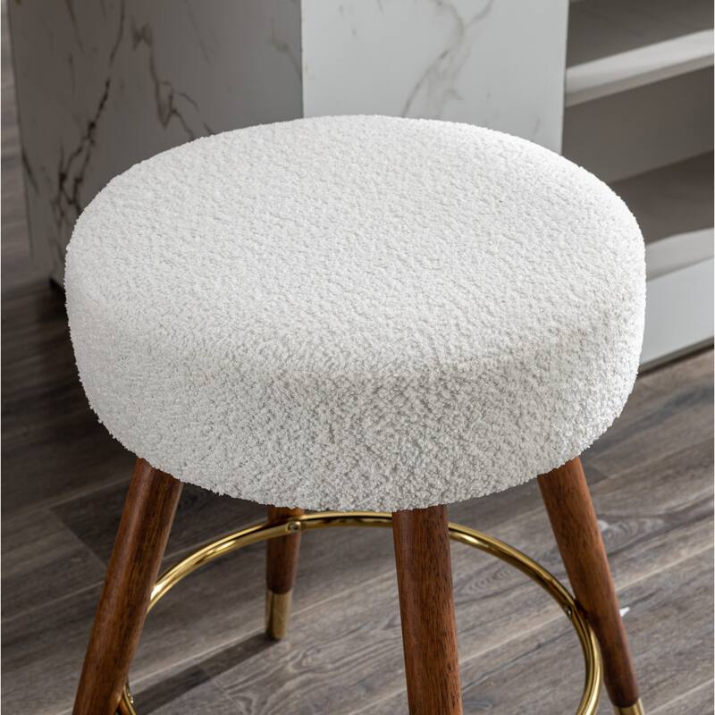 White 23.88" Upholstered Swivel Stool