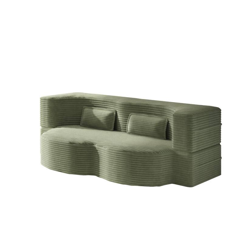 Convertible Floor Sofa with Corduroy Fabric, Twin Mattress & No Assembly