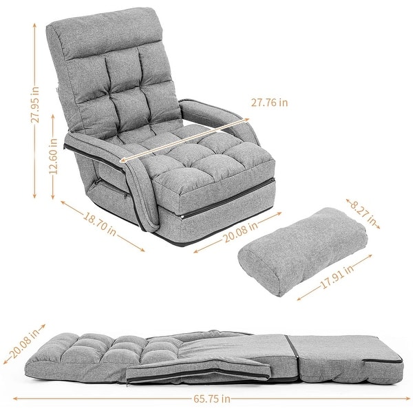 dimension image slide 0 of 7, Adjustable 6-Position Floor Chair Folding Lazy Gaming Sofa,Indoor Chaise Lounge Sofa