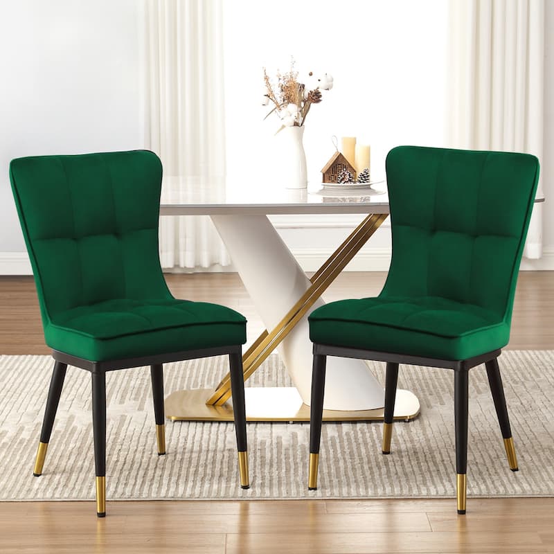 Velvet Upholstered Dining Chairs with Metal Legs, Set of 2/4 - 35.8"H x 18.9"W x 23.2"D