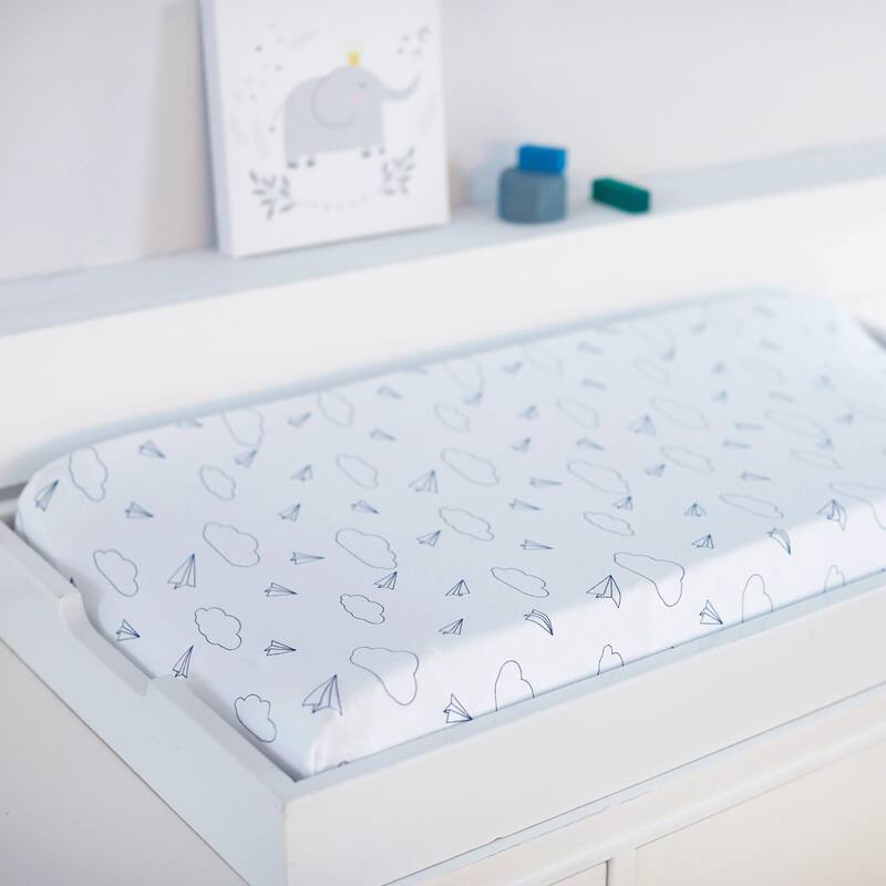 Hello Spud Paper Airplanes Changing Pad Cover - 32" x 16" x 4.5" - 32" x 16" x 4.5" - Organic Cotton - Navy