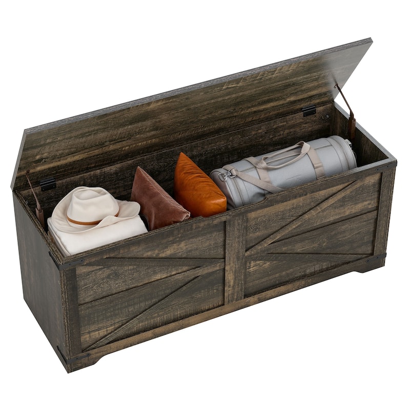 47" Storage Bench Farmhouse Storage Chest with 2 Safety Hinges for Entryway, Bedroom, Living Room