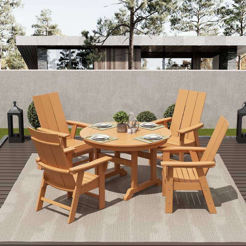 Shoreside 5-Piece Square Poly Eco-Friendly All Weather Outdoor Dining Set with Armchairs - Teak