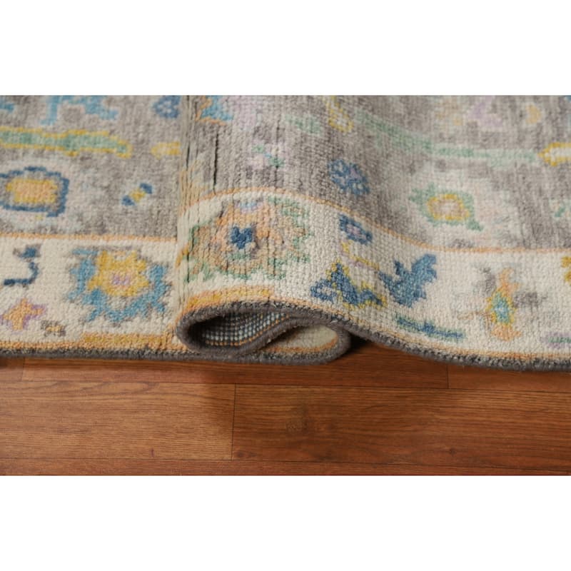Gray Oushak Indian Foyer Rug Hand-Knotted Wool Carpet - 2'9"x 6'0"