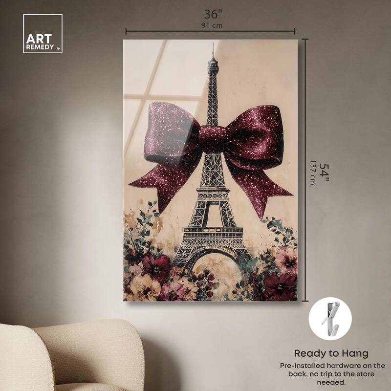 Sparkling Bow Eiffel Tower Acrylic by Art Remedy, Ready to Hang