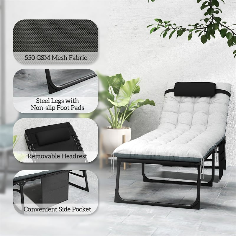 2-Pack Adjustable Outdoor Breathable Mesh Chaise Loungers with Cushions and Side Pockets - 23.6" W x 74.8" D x 12.2" H