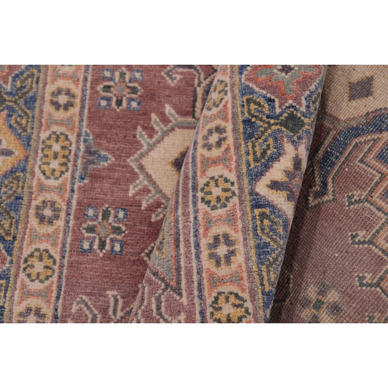 Bohemian Kazak Rebekah Light Purple/Light Blue Wool Rug - 4'0'' x 5'9''